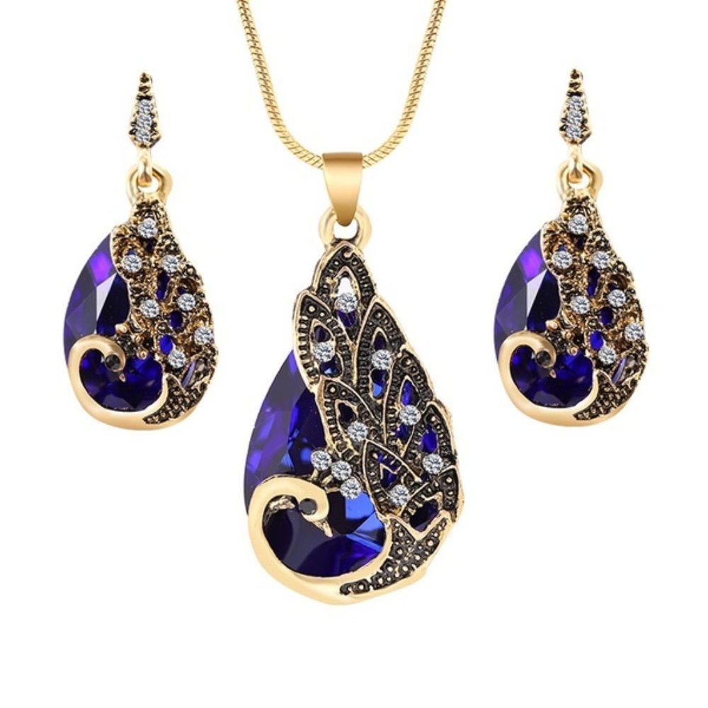 Bohemian 18K Gold-plated Crystal Jewelry (Blue)